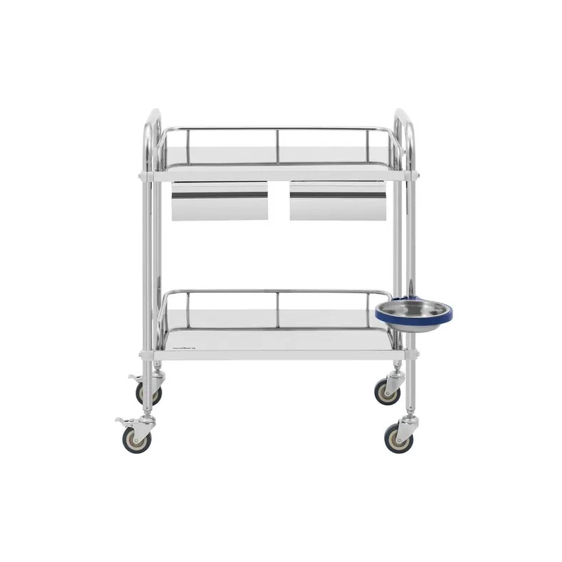 Laboratoriovaunu ruostumattomasta teräksestä, 2 hyllyä ja 2 vetolaatikkoa, 20 kg