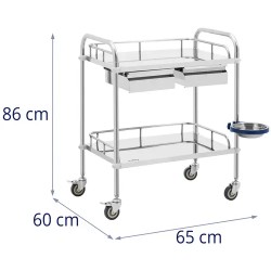 Laboratoriovaunu ruostumattomasta teräksestä, 2 hyllyä ja 2 vetolaatikkoa, 20 kg