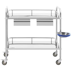 Laboratorion kärry ruostumattomasta teräksestä, 2 hyllyä ja 2 vetolaatikkoa, 20 kg