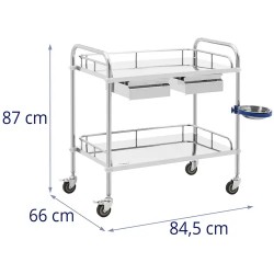 Laboratorion kärry ruostumattomasta teräksestä, 2 hyllyä ja 2 vetolaatikkoa, 20 kg