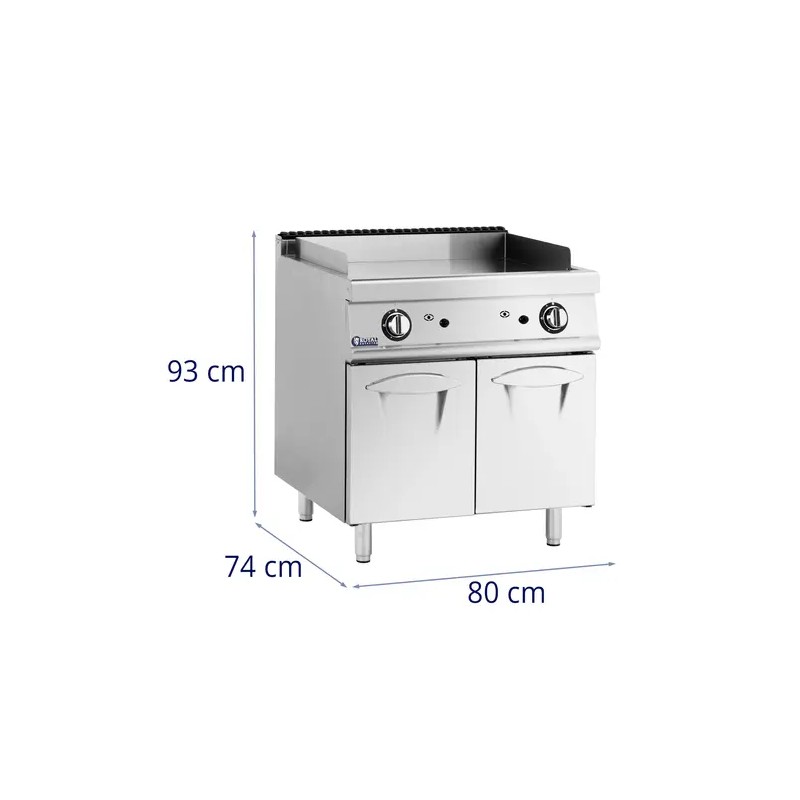 Royal Catering kaasugrilli 12 kW sileä levy 50-300 °C alakaapilla