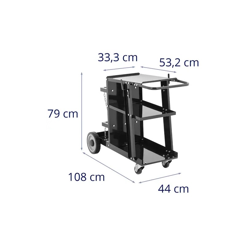 Hitsausvaunu S-WECA-1, 3 hyllyä, kantavuus 65 kg