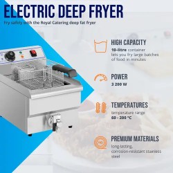 Royal Catering sähkökäyttöinen rasvanpaistin 10 l 3200 W poistoventtiilillä