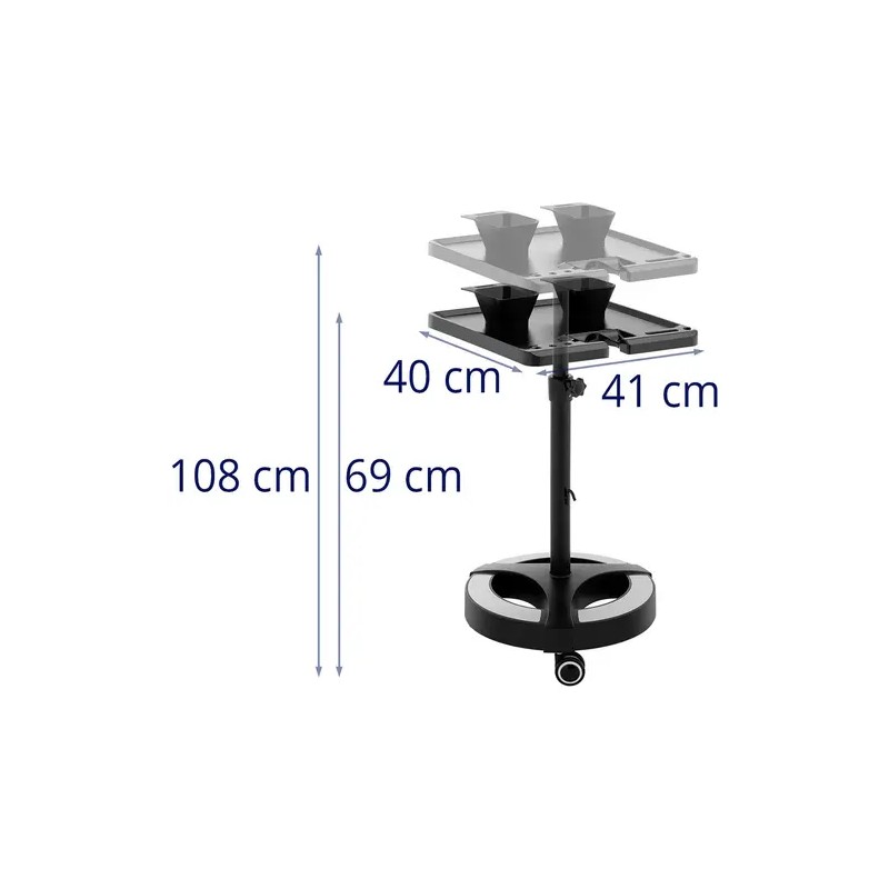 physa kampaamopyörä, korkeussäädettävä 635-1020 mm, 403 x 400 mm taso, 2 värjäysastiaa