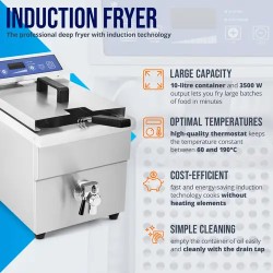 Induktiofriteerauskeitin 3500 W, 5,5 l, ajastin, tyhjennyshana, Royal Catering