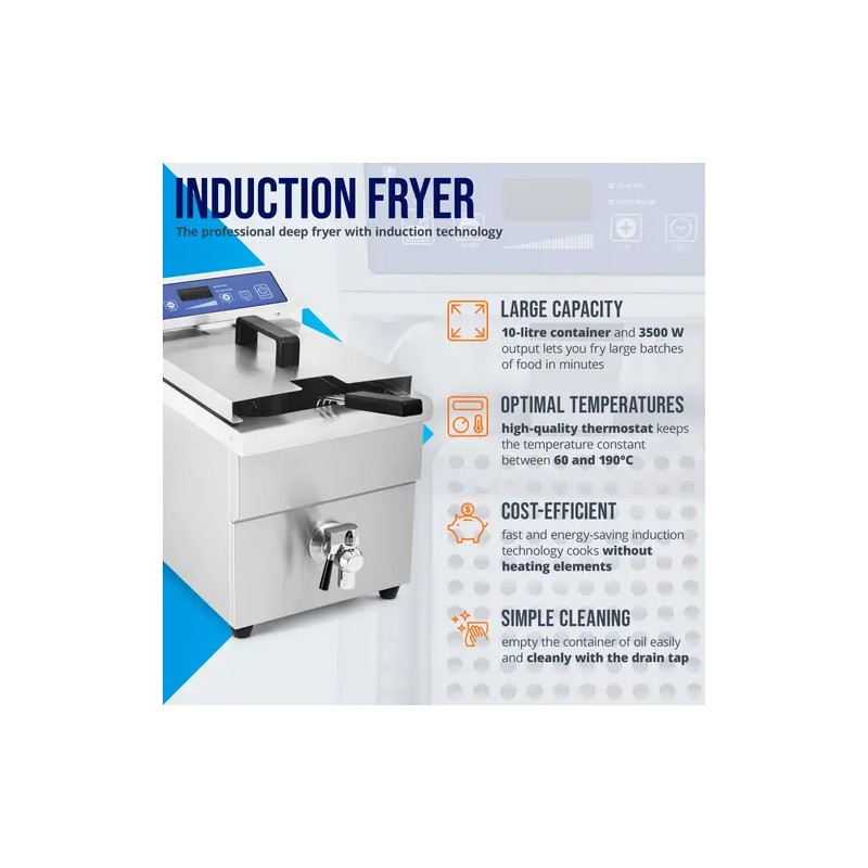 Induktiofriteerauskeitin 3500 W, 5,5 l, ajastin, tyhjennyshana, Royal Catering