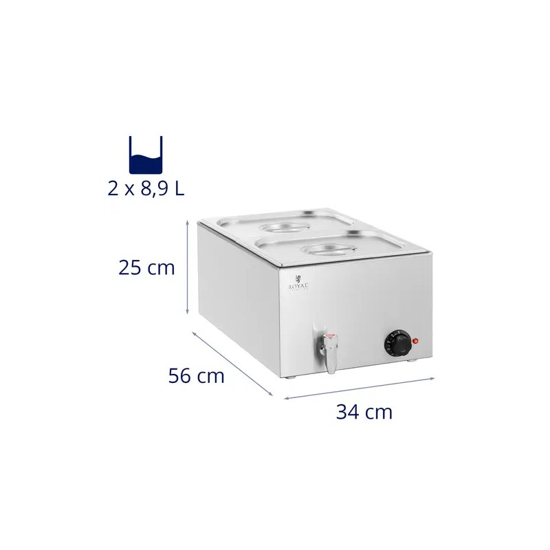Bain marie -ruoanlämmitin, 600 W, 2 GN 1/2, poistohana