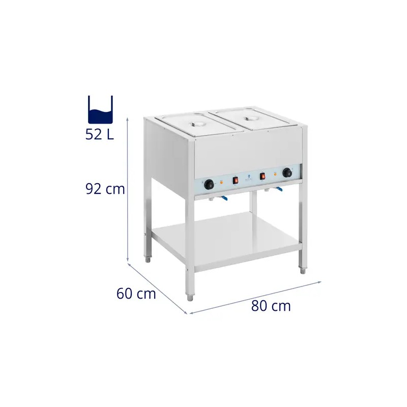 Royal Catering Bain Marie -lämmitin alustalla 1265 W 2 x GN 1/1
