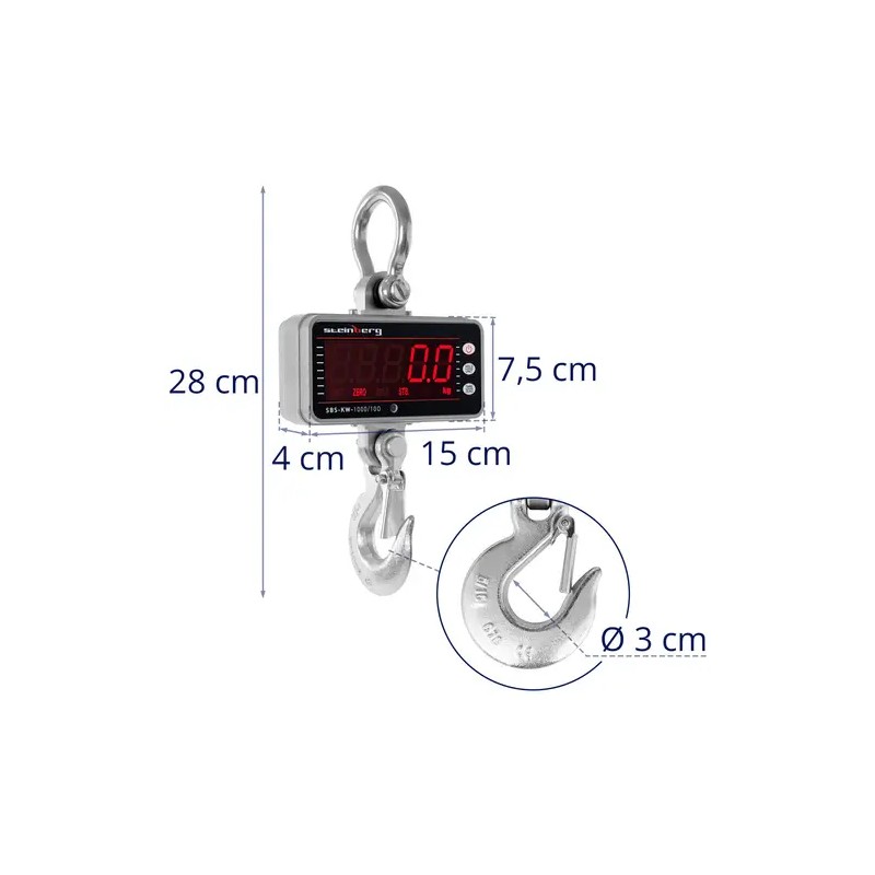 Steinberg Systems SBS-KW-1000/10O digitaalinen nosturivaaka 1000 kg, 0,5 kg tarkkuus, LED-näyttö ja kaukosäädin