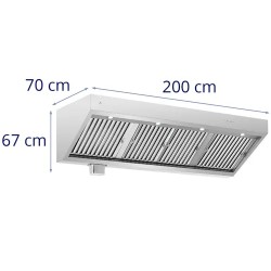Royal Catering liesituuletin 200 cm, 1500 m³/h, ruostumaton teräs, LED-valaistus