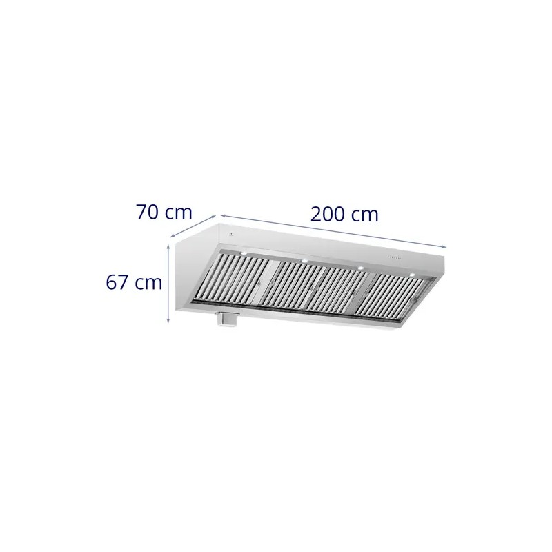 Royal Catering liesituuletin 200 cm, 1500 m³/h, ruostumaton teräs, LED-valaistus