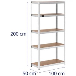 MSW raskashylly 100 x 50 x 200 cm, harmaa, 5 hyllytasoa 14.95 kg