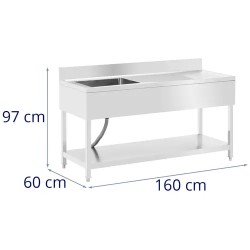 Royal Catering tiskipöytä, 1 allas, ruostumaton teräs, 160 x 60 cm
