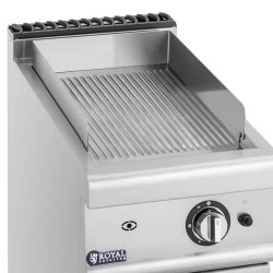 Royal Catering kaasugrilli 6 kW, uritettu pinta, 50-300 °C, alakaapilla