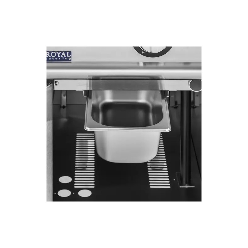 Royal Catering kaasugrilli 6 kW, uritettu pinta, 50-300 °C, alakaapilla