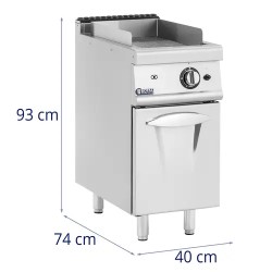 Royal Catering kaasugrilli 6 kW, uritettu pinta, 50-300 °C, alakaapilla