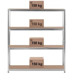 MSW Raskashylly 160 x 40 x 180 cm, harmaa, 4 hyllyä, 150 kg/hylly 16.10 kg