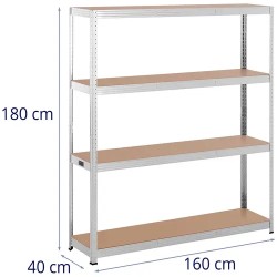 MSW Raskashylly 160 x 40 x 180 cm, harmaa, 4 hyllyä, 150 kg/hylly 16.10 kg