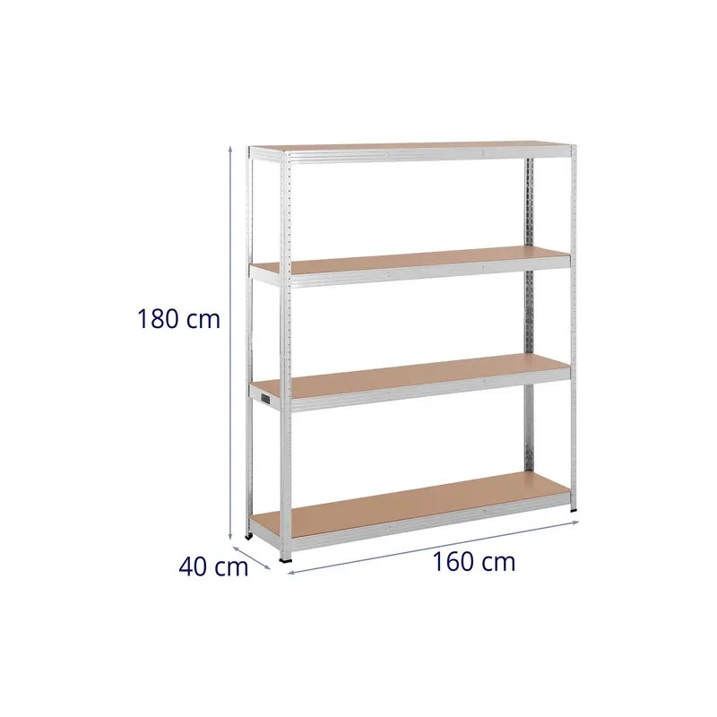 MSW Raskashylly 160 x 40 x 180 cm, harmaa, 4 hyllyä, 150 kg/hylly 16.10 kg
