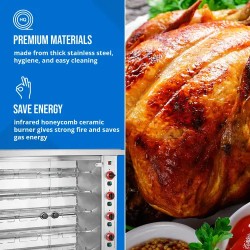 Royal Catering kaasugrilli 5 vartaalla, infrapunapolttimet ja valaistus