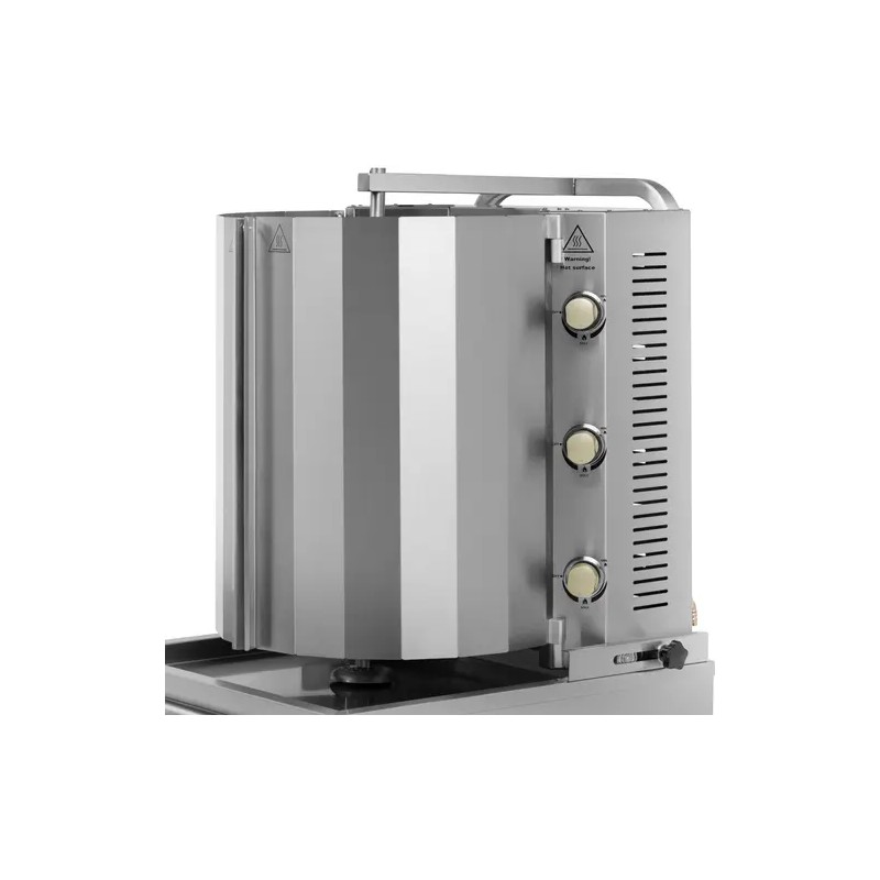 Kaasugrilli doner-lihalle 3 poltinta 12 kW 40 kg kapasiteetti ruostumaton teräs