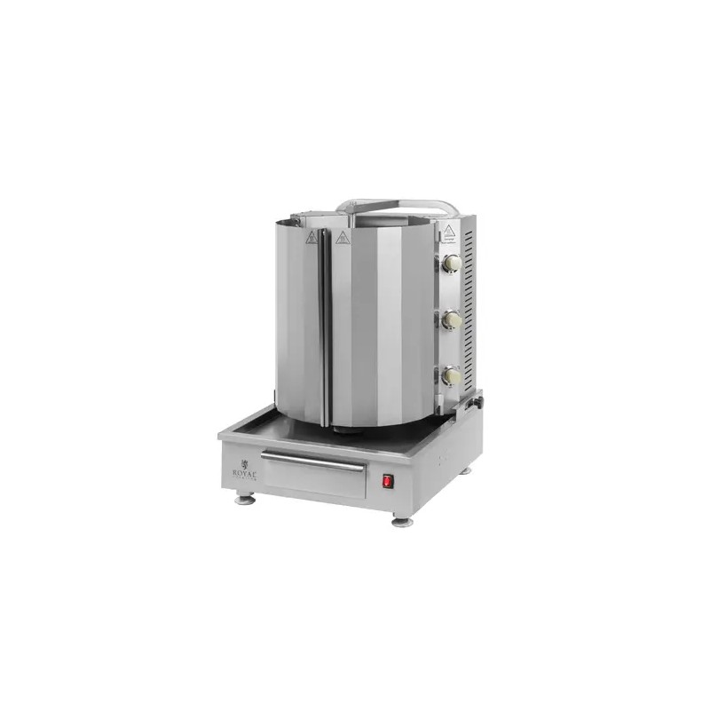 Kaasugrilli doner-lihalle 3 poltinta 12 kW 40 kg kapasiteetti ruostumaton teräs