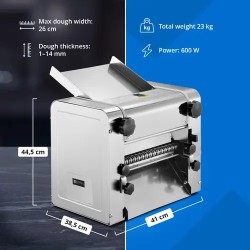 Royal Catering sähkökäyttöinen pastakone 26 cm, taikinan paksuus 1–14 mm