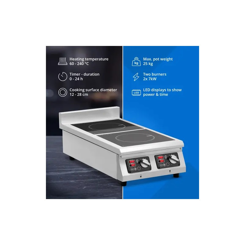 Royal Catering Induktiolevy 2 x 28 cm 400 V Timer