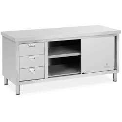 Royal Catering ECO ruostumattomasta teräksestä valmistettu työpöytäkaappi 180 x 70 cm 3 vetolaatikkoa