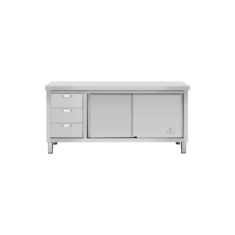 Royal Catering ECO ruostumattomasta teräksestä valmistettu työpöytäkaappi 180 x 70 cm, 3 vetolaatikkoa