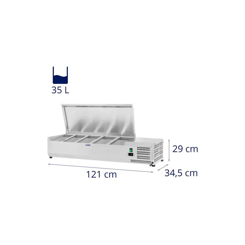 Royal Catering RCKV-120/33-5S kylmävitriini 120 x 33 cm, 5 GN 1/4 -astiaa