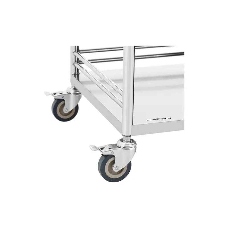 Ruostumattomasta teräksestä valmistettu pyykkivaunu 3 hyllyllä ja pyykkipussilla 50 kg