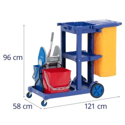 Siivousvaunu moppipuristimella, 2 ämpärillä ja 65 l pyykkipussilla, 200 kg kantavuus