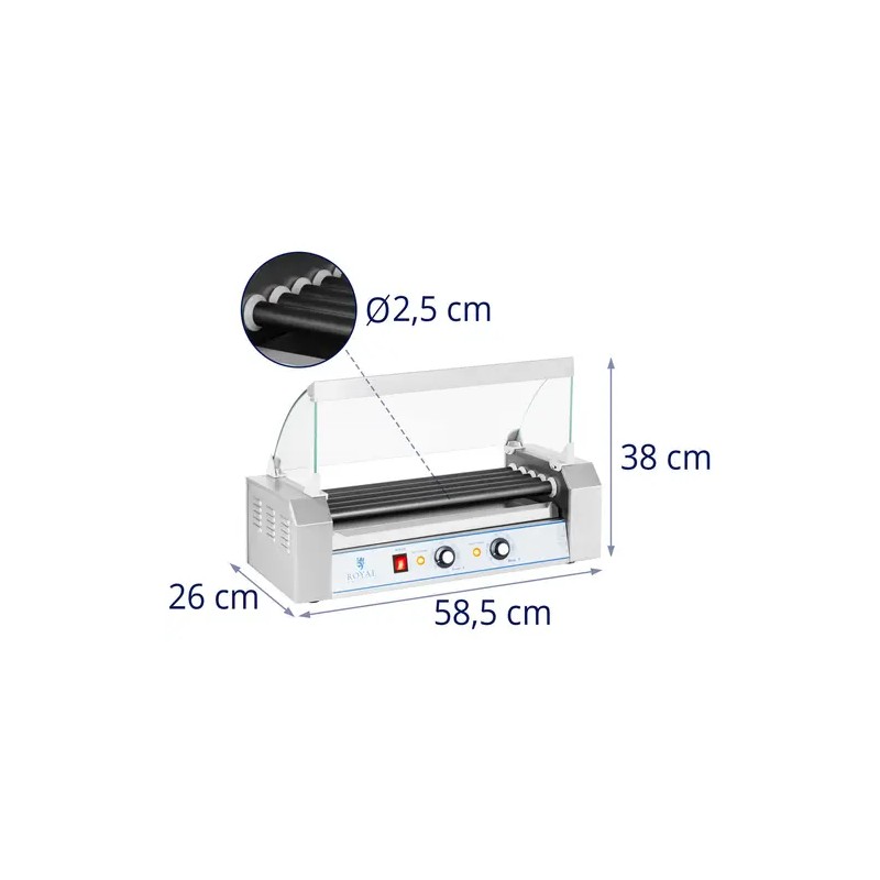Royal Catering RCHG-5T Hot Dog -grilli, 5 Teflon-rullaa, 1000 W 9 kg
