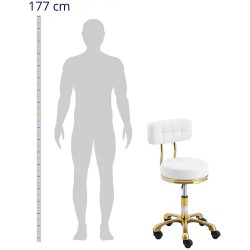 Physa Gela White työjakkara selkänojalla, 47-61 cm, 150 kg, valkoinen/kulta