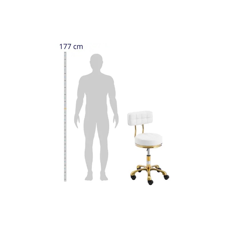 Physa Gela White työjakkara selkänojalla, 47-61 cm, 150 kg, valkoinen/kulta