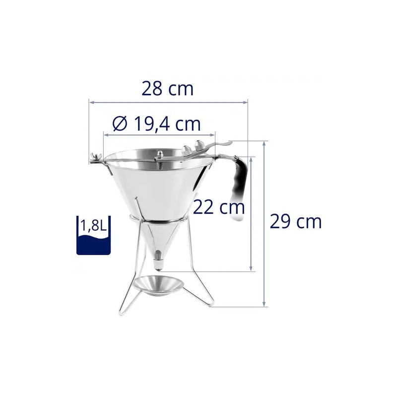 Royal Catering RC-OF04 täyttösuppilo 1,8 l ruostumaton teräs 3 kärkeä ja telineellä