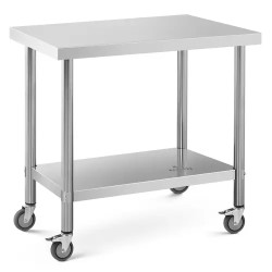 Royal Catering ruostumattomasta teräksestä valmistettu työpöytä pyörillä 60 x 90 cm