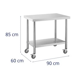 Royal Catering ruostumattomasta teräksestä valmistettu työpöytä pyörillä 60 x 90 cm