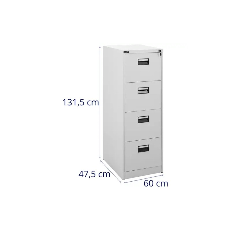 Hängeregisterkaappi 132 cm, 4 laatikkoa, lukittava, harmaa