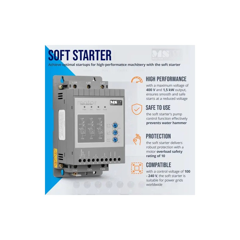 Softstarter 400 V / 100-240 V 1,5 kW 3 A