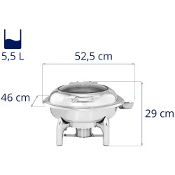 Royal Catering Chafing Dish lämpöastia 5,5 l pyöreä näkymäikkunalla