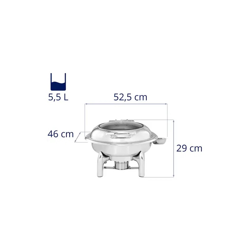 Royal Catering Chafing Dish lämpöastia 5,5 l pyöreä näkymäikkunalla