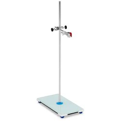 Laboratorioteline lasipohjalla terästanko 63 5 cm puristin ja muffi