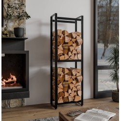 Morson tyylikäs musta takkapuuteline 150 cm korkea teräksestä