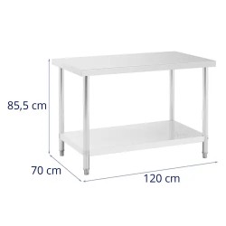 Royal Catering RCAT-120/70-NW ruostumattomasta teräksestä valmistettu työpöytä 120 x 70 cm, 250 kg