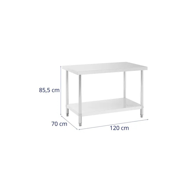 Royal Catering RCAT-120/70-NW ruostumattomasta teräksestä valmistettu työpöytä 120 x 70 cm, 250 kg