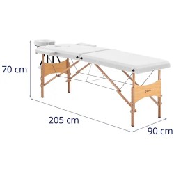 Taitettava hierontapöytä 185 x 70 cm, säädettävä korkeus 62-86 cm, 220 kg, valkoinen