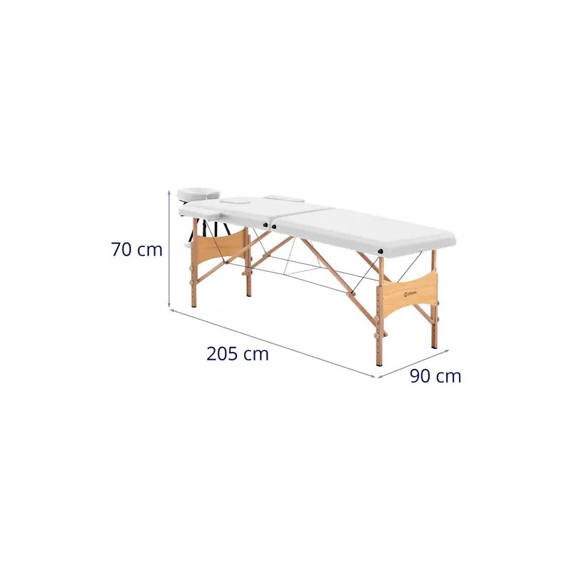 Taitettava hierontapöytä 185 x 70 cm, säädettävä korkeus 62-86 cm, 220 kg, valkoinen