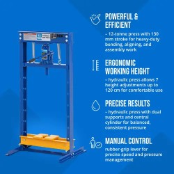 MSW hydraulinen työpajaprässi 12 t, iskupituus 130 mm